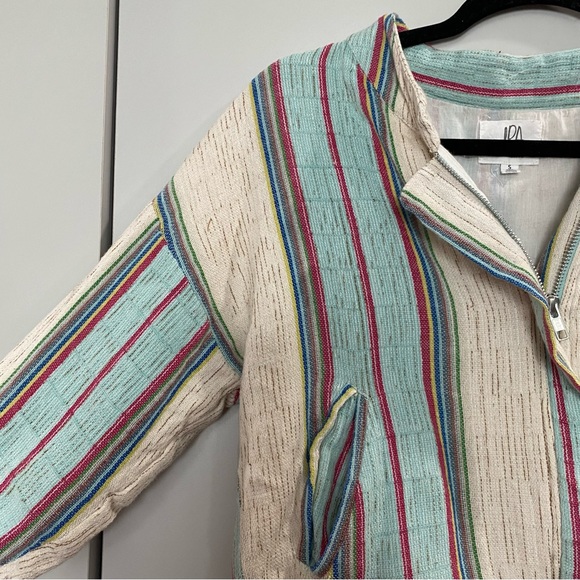 dRA Los Angeles Zip Up Linen Blend Striped Bomber Jacket Multicolor Small - Picture 3 of 10